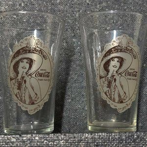 Vintage Coke Cola Recreation 16 Oz Victorian Lady Flair Glass